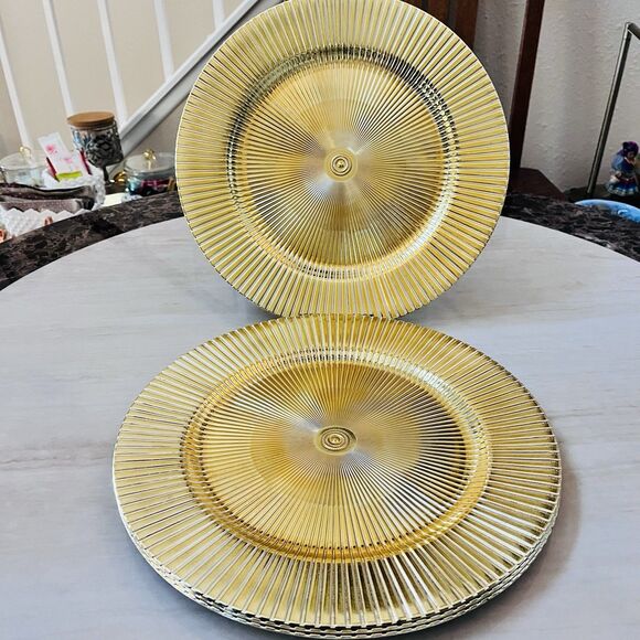 Set Of 4 American Atelier Charger Plate Large 13” Gold Superstar Decorative - Picture 1 of 11